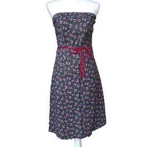 Peep Studio Polka Dot Dress Vintage Y2k Cherry Strapless A Line Pin Up Midi